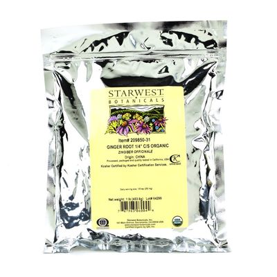 Starwest Botanicals Organic Ginger Root 1/4" Cut and Sifted, 1 Pound (Pack of 3)