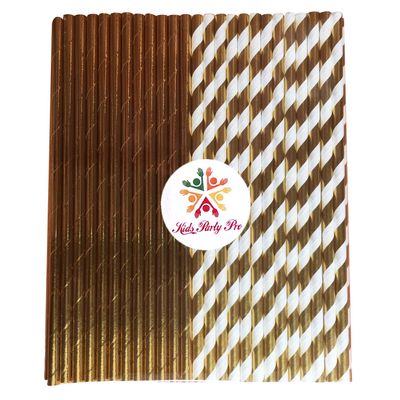 100 pcs Mixed Solid Plain Gold Foil and Gold Foil Striped Paper Straws, Glam Shiny Metallic Foil Beverage Paper Drinking Straws Bulk, Christmas Holiday 1st Birthday Party Baby Bridal Shower Wedding