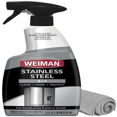 Weiman Stainless Steel Cleaner and Polish - Protects Appliances from Fingerprints and Leaves a Streak-Free Shine for Refrigerator, Dishwasher, Oven & Grill, Cleaning Supplies, Microfiber Cloth