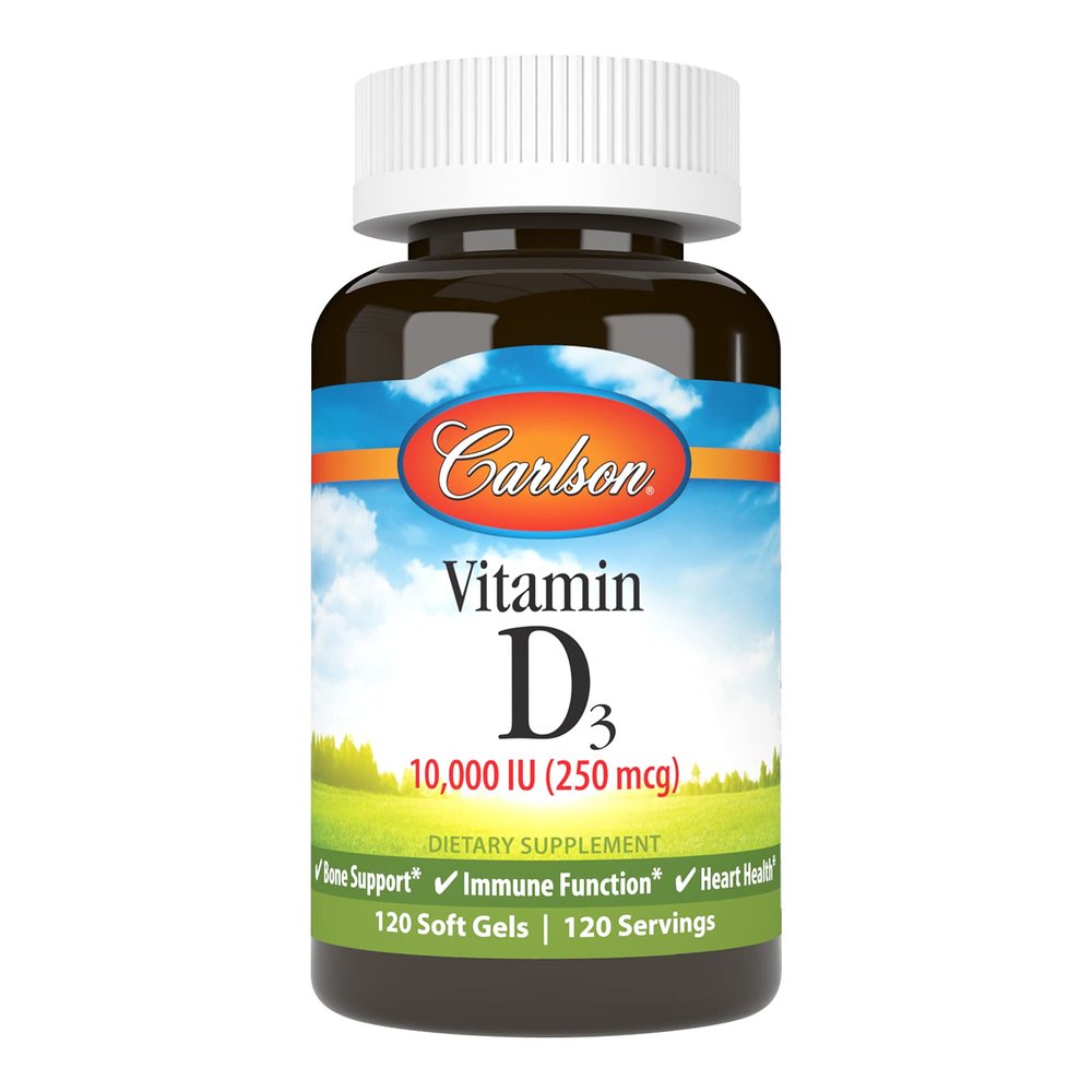 Carlson - Vitamin D3, 10000 IU (250 mcg), Vitamin D Supplements, Bone & Immune Support, Vitamin D3 Softgels, Heart Health, Gluten Free Vitamin D Capsules, 120 Softgels