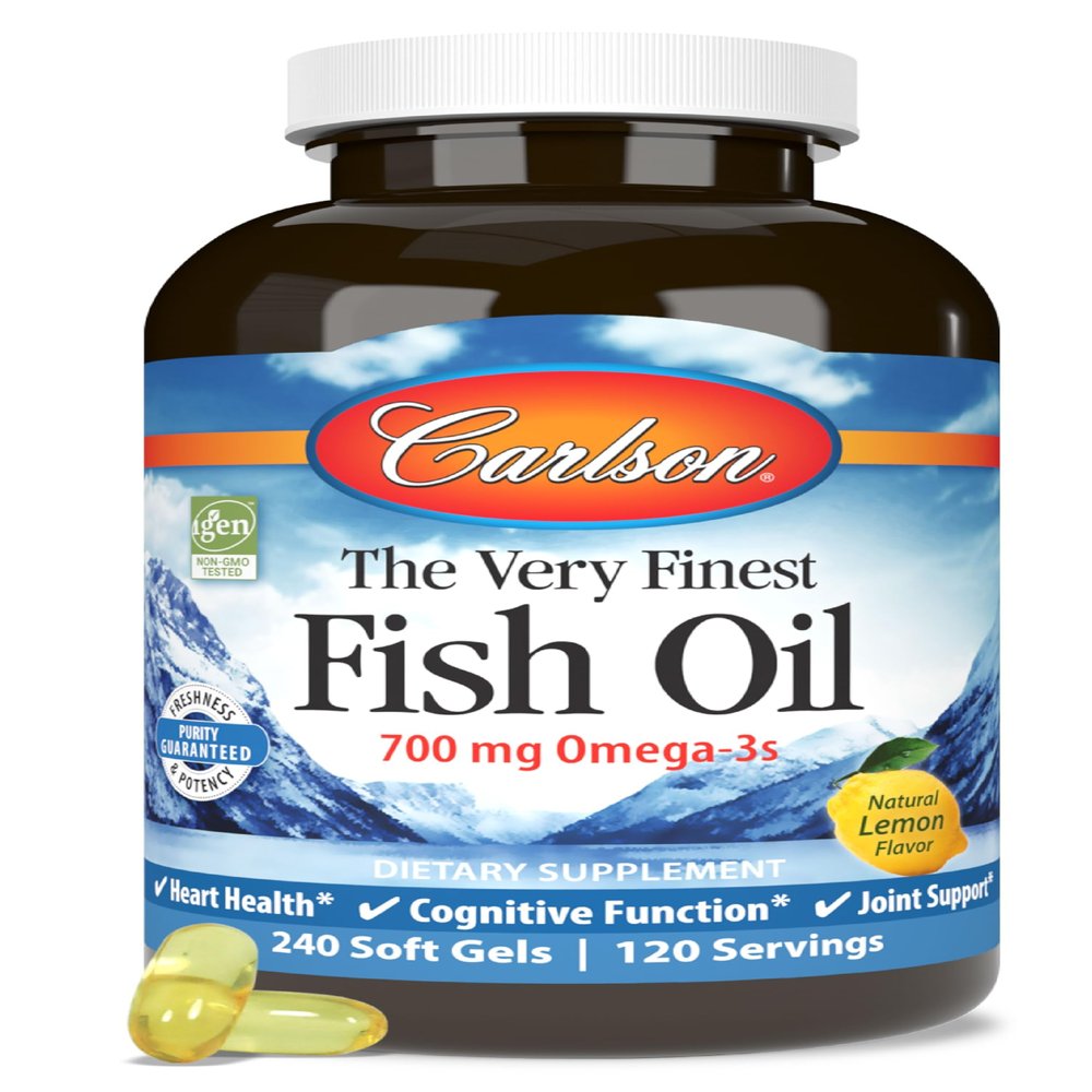 Carlson - The Very Finest Fish Oil, 700 mg Omega-3s, Norwegian Fish Oil Supplement, Wild Caught Omega-3 Fish Oil, Sustainably Sourced Fish Oil Capsules, Omega 3 Supplement, Lemon, 240 Softgels