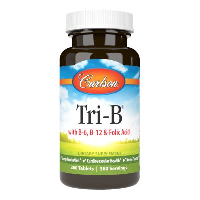 Carlson - Tri-B, Vitamin B Complex, 25 mg Vitamin B-6, 400 mcg Vitamin B-12, Folic Acid Energy Pills, Promote Cardiovascular Health, B Complex Vitamins, B12 Supplement, B Vitamin Complex, 360 Tablets