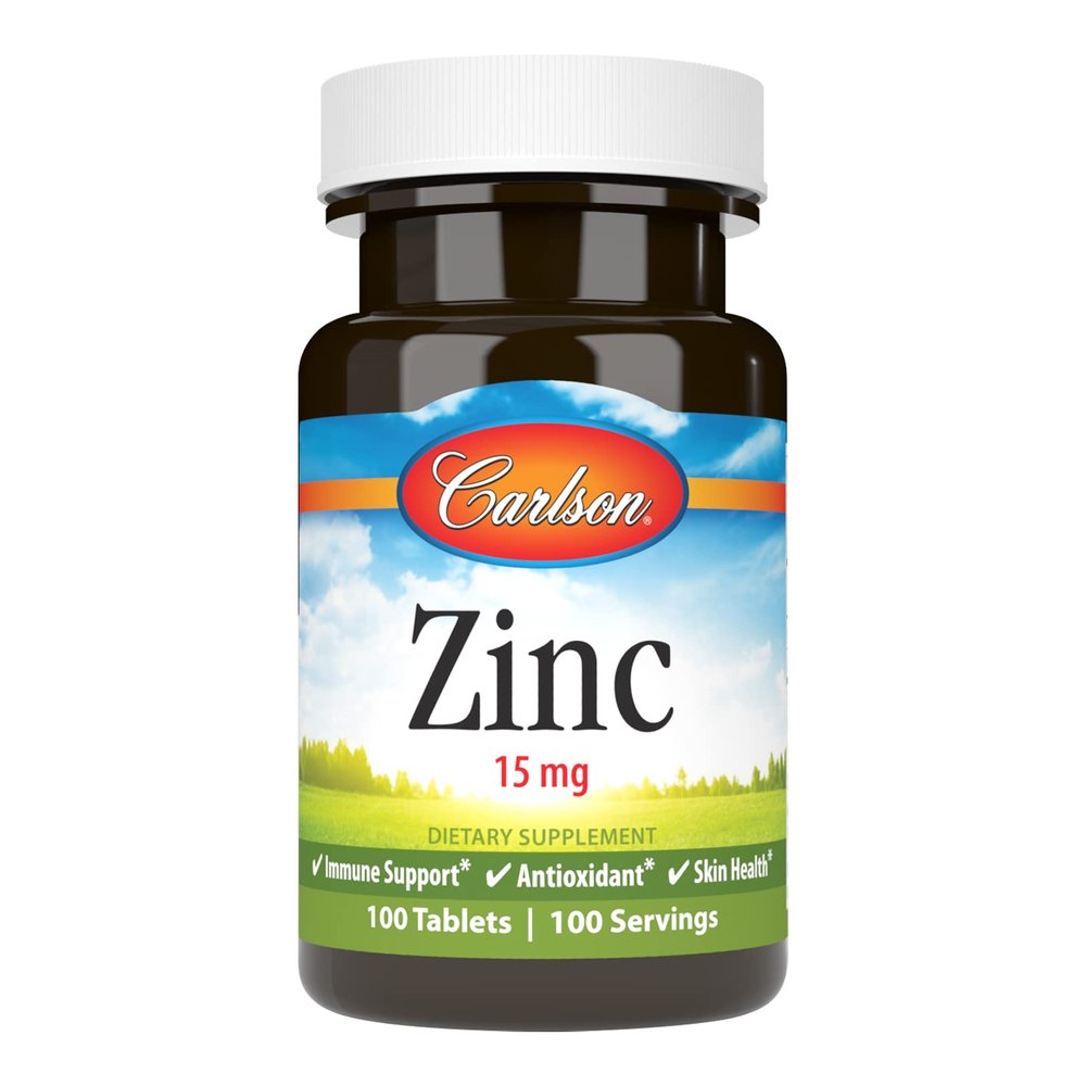 Carlson - Zinc, 15 mg, Zinc Supplement, Zinc Gluconate, Immune Support & Skin Health, Zinc Tablets, Antioxidant, Zinc Capsules, 100 Tablets