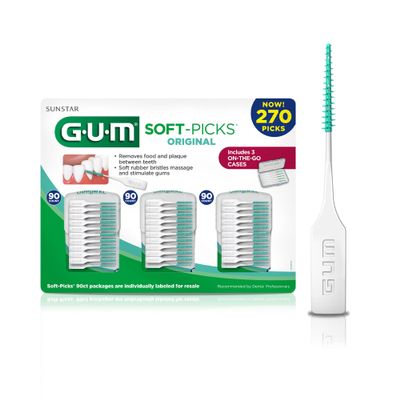 GUM Soft-Picks Original, Easy to Use Dental Picks for Teeth Cleaning and Gum Health, Disposable Interdental Brushes with Convenient Carry Case, Dentist Recommended Dental Picks, 270 Count