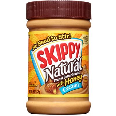 Skippy Creamy Peanut Butter, Natural with Honey, 15-Ounce Jars (Pack of 6)