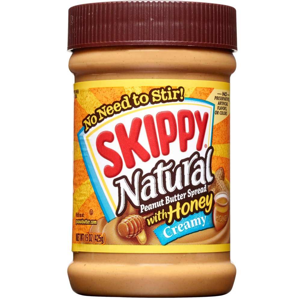 Skippy Creamy Peanut Butter, Natural with Honey, 15-Ounce Jars (Pack of 6)