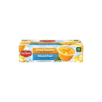 Del Monte Mixed Fruit/Peaches Snack Cup, 16 cups, Net Wt 4 Pound