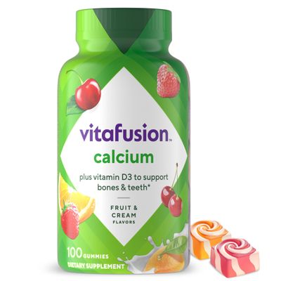 vitafusion Chewable Calcium Gummy Vitamins for Bone and Teeth Support, Calcium Gummies, Fruit and Cream Flavor, 100 Count, 50 Day Supply