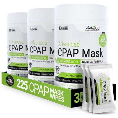AWOW Professional CPAP Odor Control Formula, 75 ct 3pk Canister Plus 15 Travel Wipes, 240 Wipes