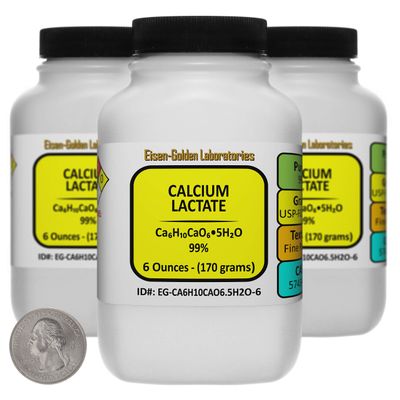 Calcium Lactate [C6H10CaO6.5H2O] 99% USP-FCC Food Grade Powder 1.1 Lb in Three Bottles