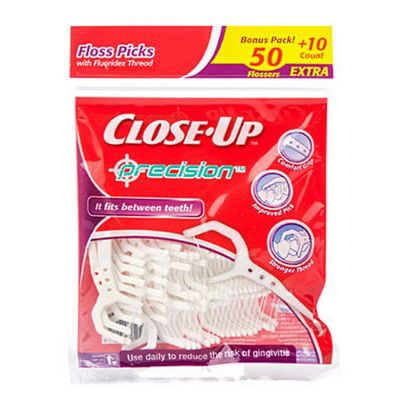 Close-Up Precision Floss Picks w/ Flouridex Thread, 60 Count, Pack of 2 (120 Flossers)
