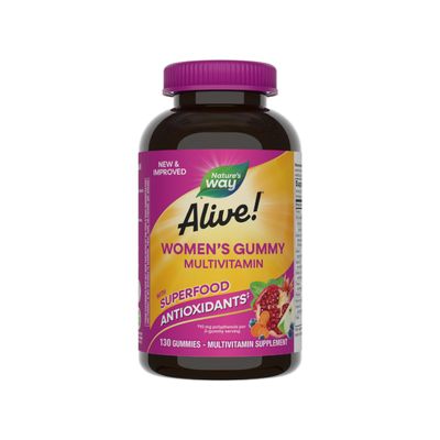 Nature's Way Alive! Women's Daily Gummy Multivitamins, 16 Vitamins & Minerals, Energy Metabolism*, Hair Skin & Nails*, Vegetarian, Mixed Berry Flavored, 130 Gummies (Packaging May Vary)