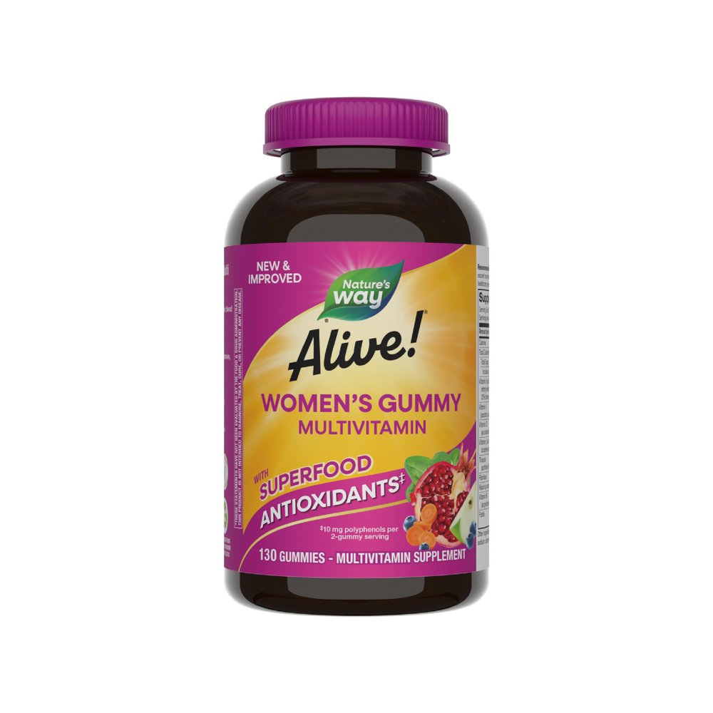Nature's Way Alive! Women's Daily Gummy Multivitamins, 16 Vitamins & Minerals, Energy Metabolism*, Hair Skin & Nails*, Vegetarian, Mixed Berry Flavored, 130 Gummies (Packaging May Vary)