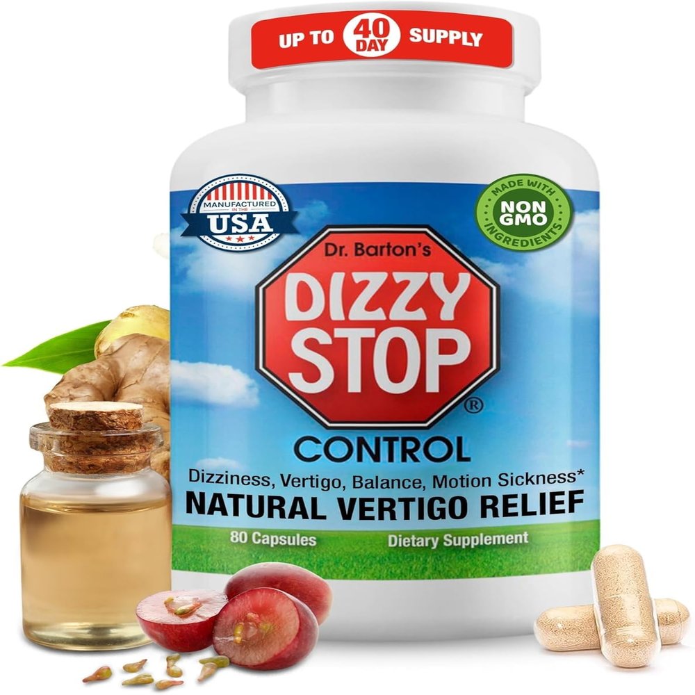 Vertigo Relief Product & NonDrowsy Motion Sickness Pills: Nausea and Dizziness, Ginger & Grape Seed Formula, Inner Ear Balance, Car, Cruise & Travel Essential, Stomach Support, Sea Sickness, 80Count