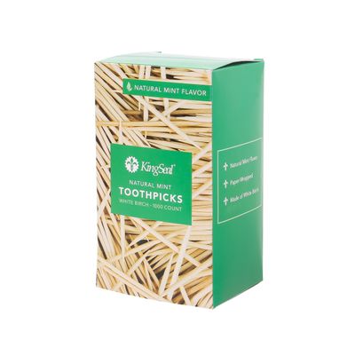 4,000 Count | KingSeal Individually Paper Wrapped MINT Flavored Birch Toothpicks, Eco-Friendly and Compostable, 2.5", Bulk Pack - 4 Boxes x 1000