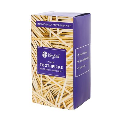 4000 Count | KingSeal Individually Paper Wrapped PLAIN Unflavored Birch Toothpicks, Eco-Friendly and Compostable, 2.5 Inches, Bulk Pack - 4 Boxes x1000