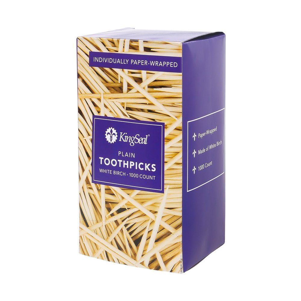 4000 Count | KingSeal Individually Paper Wrapped PLAIN Unflavored Birch Toothpicks, Eco-Friendly and Compostable, 2.5 Inches, Bulk Pack - 4 Boxes x1000