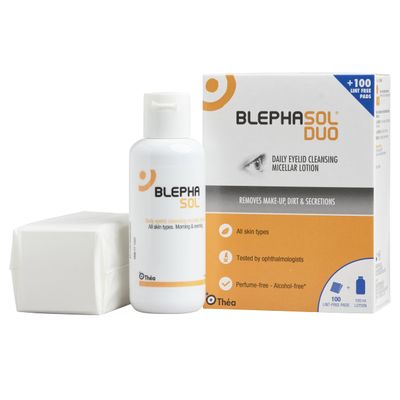 Blephasol Duo 100ml Eyelid Cleansing Micellar Lotion with 100 Cotton Pads for Daily Eyes Care | Preservatives Free | Suitable for Contact Lens Wearers