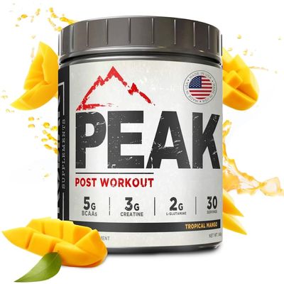 Kodiak Supplements Peak Post Workout - BCAA 2:1:1 Creatine - Glutamine - Muscle Recovery and Strength Building Supplement - 30 Servings - Tropical Mango