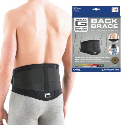 Neo G Back Brace with Power Straps - Support For Lower Back Pain, Muscle Spasm, Strains, Arthritis, Injury Recovery, Rehabilitation - Adjustable Compression - Class 1 Medical Device - One Size - Black