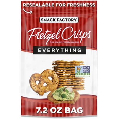 Snack Factory Everything Pretzel Crisps, Non-GMO, 7.2 OZ Resealable Bag