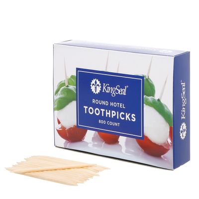 9,600 Count | KingSeal Natural Bamboo Round Hotel Toothpicks, Plain, Unflavored, 2.5 inch, Perfect for Appetizers, Bulk Pack - 12 Boxes x 800