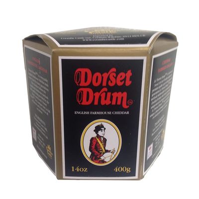 Dorset Drum English Farmhouse Cheddar Cheese - Aged 6-9 Months, 14 oz Pack of 6 - Nutty Flavor, Hand-Dipped in Black Wax, Made in England