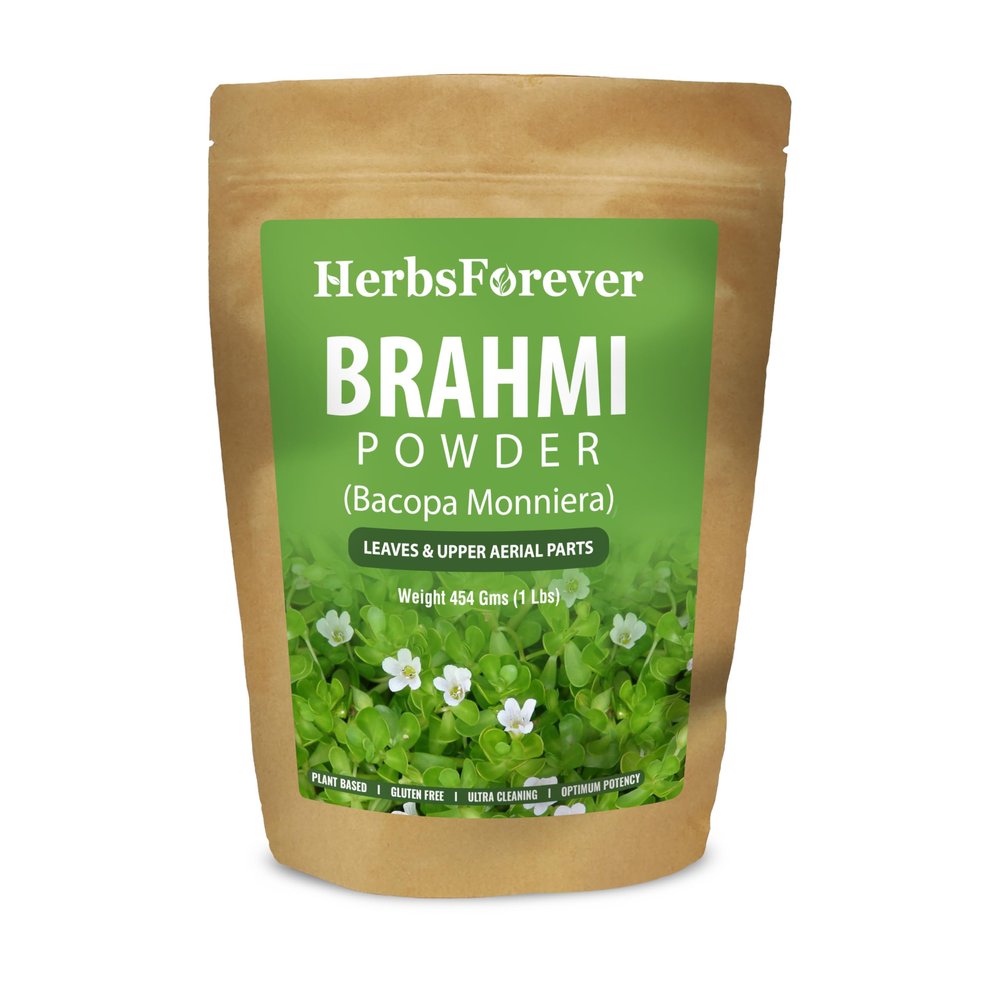 Herbsforever Brahmi Powder(Bacopa Monnieri) Leaves & Upper Aerial- Memory,Focus & Cognitive Function| Wild Harvested -Non GMO,Vegan- 2X Potency | Ultra Clean|NO Sand & Mud| Steam Sterilized|16oz-1LBS