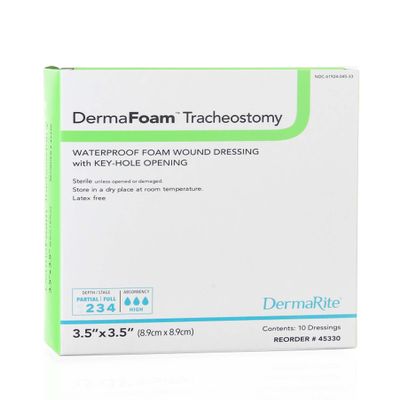 DermaRite Tracheostomy Waterproof Foam Wound Dressing with Key-Hole Opening