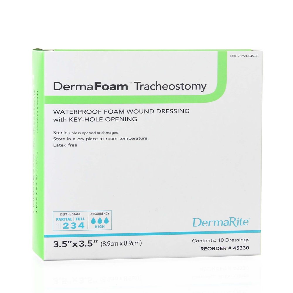 DermaRite Tracheostomy Waterproof Foam Wound Dressing with Key-Hole Opening