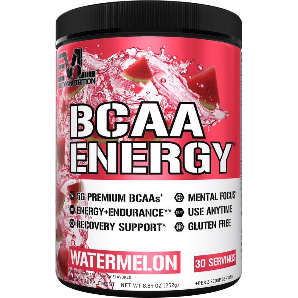 EVL BCAAs Amino Acids Powder - BCAA Energy Pre Workout Powder for Muscle Recovery Lean Growth and Endurance - Rehydrating Post Workout Recovery Drink with Natural Caffeine - Watermelon