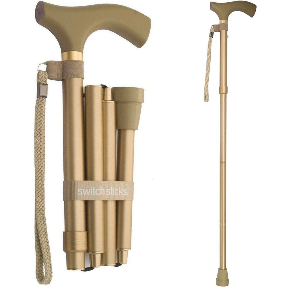 Switch Sticks Aluminum Adjustable Folding Cane and Walking Stick collapses and adjusts from 32 to 37 inches, Gold