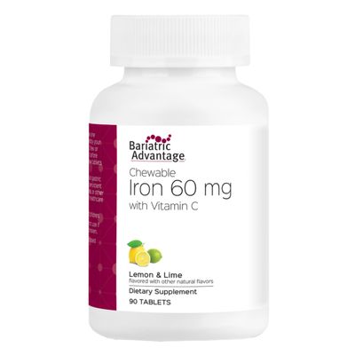 Bariatric Advantage Chewable Iron 60 mg with Vitamin C for Increased Absorption and Utilization, Easily Digestible for Gastric Bypass and Sleeve Gastrectomy Surgery Patients - Lemon Lime, 90 Count