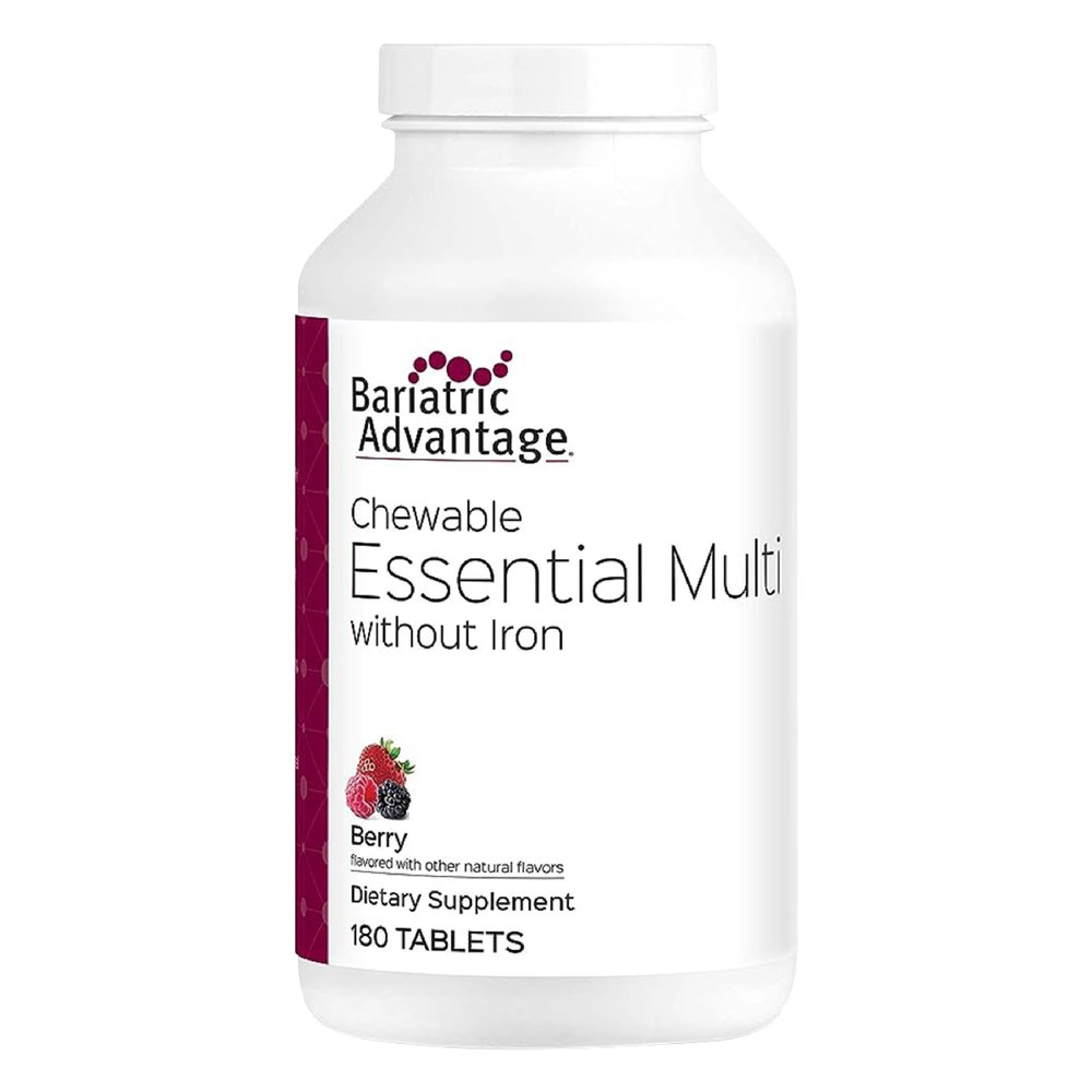 Bariatric Advantage Chewable Essential Multivitamin Without Iron - 200 DV of Key Nutrients - Trace Mineral Support - Multivitamins for Bariatric Patients - Berry - 180 Count