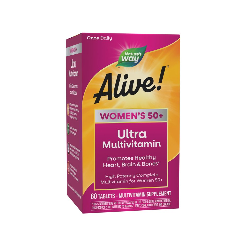 Natures Way Alive! Womens 50+ Ultra Potency Complete Multivitamin, High Potency Formula, Supports Whole Body Wellness & Healthy Aging*, 60 Tablets