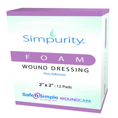 Safe n' Simple Medical Dressing for Wounds - 12 Pack Thick Pads 2" x 2" - Highly Absorbent Non-Adherent Foam Padding