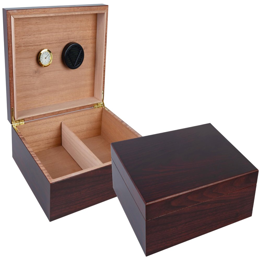 Prestige Import Group Chalet Desktop Cigar Humidor with Hygrometer and Humidifier - Stores up to 50 - Color: Cherry