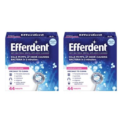 Efferdent Denture Cleanser Tablets, Complete Clean, Cleanser for Retainer and Dental Appliances, 44 Count, (Pack of 2)