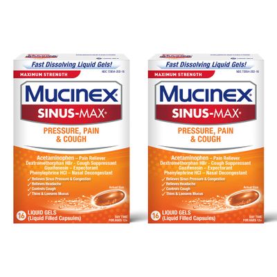 Mucinex Sinus-Max Max Strength Pressure, Pain & Cough Liquid Gels 16 ea ( Pack of 2)