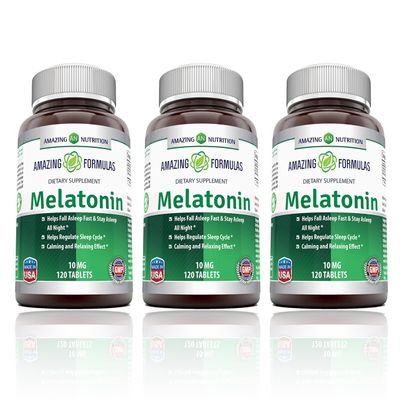 Amazing Formulas Melatonin 10mg Tablets Supplement | Helps Regulate Sleep Cycle | Non GMO | Gluten Free | Made in USA (120 Count | 3 Pack)