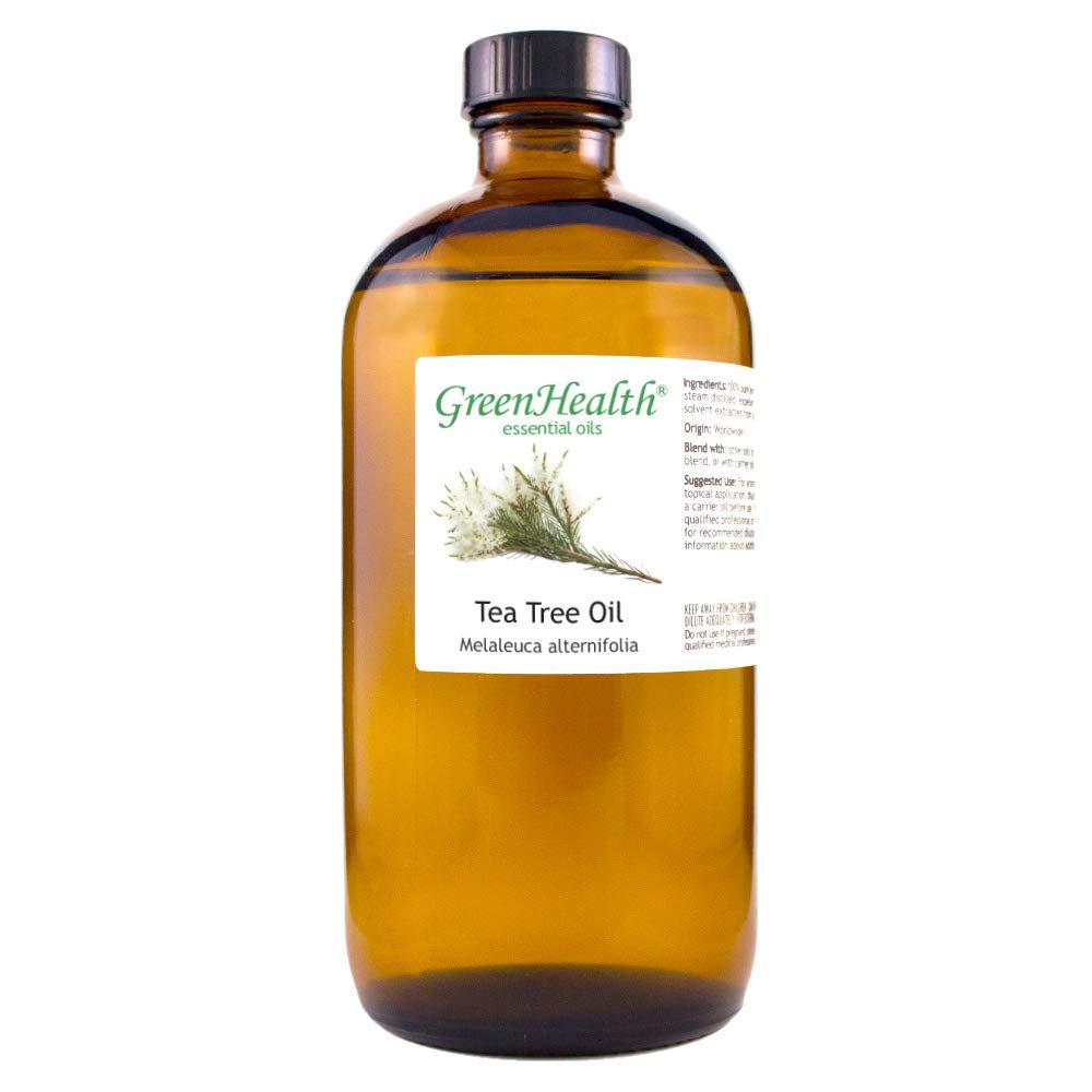 Tea Tree Essential Oil 16 fl oz (473 ml) 100% Pure & Undiluted Steam-Distilled Melaleuca Amber Glass Bottle Natural Cleaning, Diffuser, and DIY Use GreenHealth