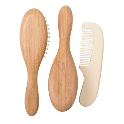 3PCS Wooden Hair Brush Comb Set Natural Goat Bristles Brush Hair Cleaning for Newborns Registry