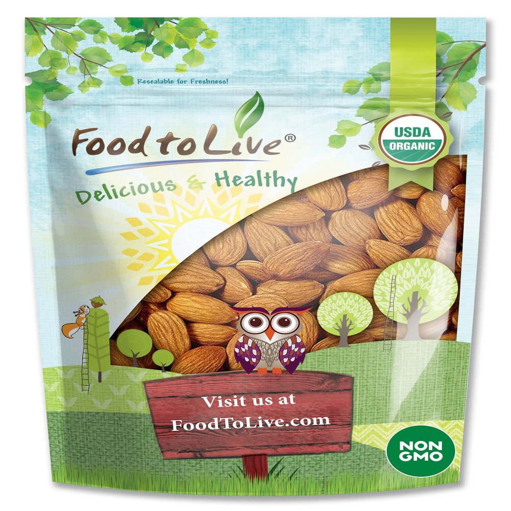 Food to Live - Organic Imported Raw Almonds, 3 Pounds Non-GMO, Whole, No Shell, Unpasteurized, Unsalted, Vegan, Kosher, Keto-Friendly