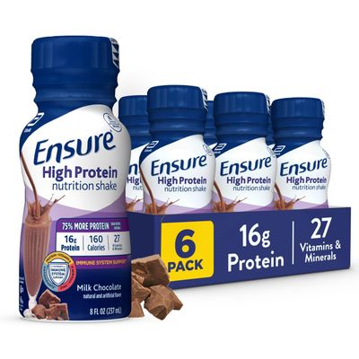 Ensure High Protein Milk Chocolate Nutrition Shake, Ready to Drink, 16g Protein and 27 Vitamins and Minerals, 8 fl oz, 6 Pack