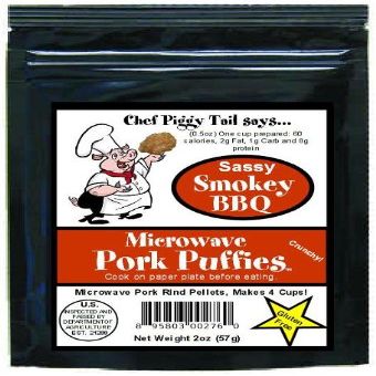Chef Piggy Tail Microwave Pork Puffies Pork Rinds, Smokey BBQ, 2 Ounce