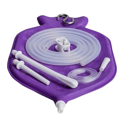 HealthAndYoga NaturoFlo Superior Enema Bag Kit with Silicone Tubing Hose and Fittings - 2 Quart Fountain Open top Kit for Fleet Enema and Anal Douche - Purple