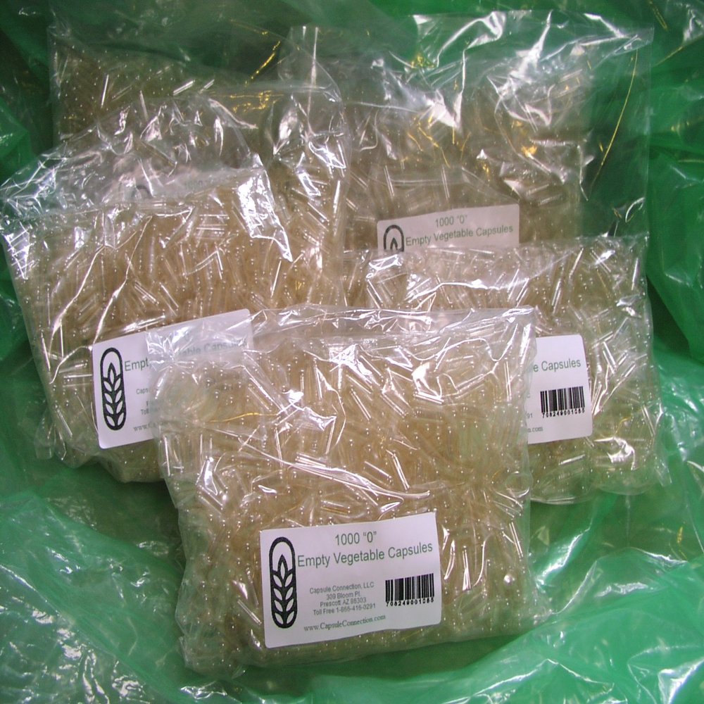 5000 Bulk Wholesale Empty Vegetable Capsules, "0" Size, 5 1000 Count Bags