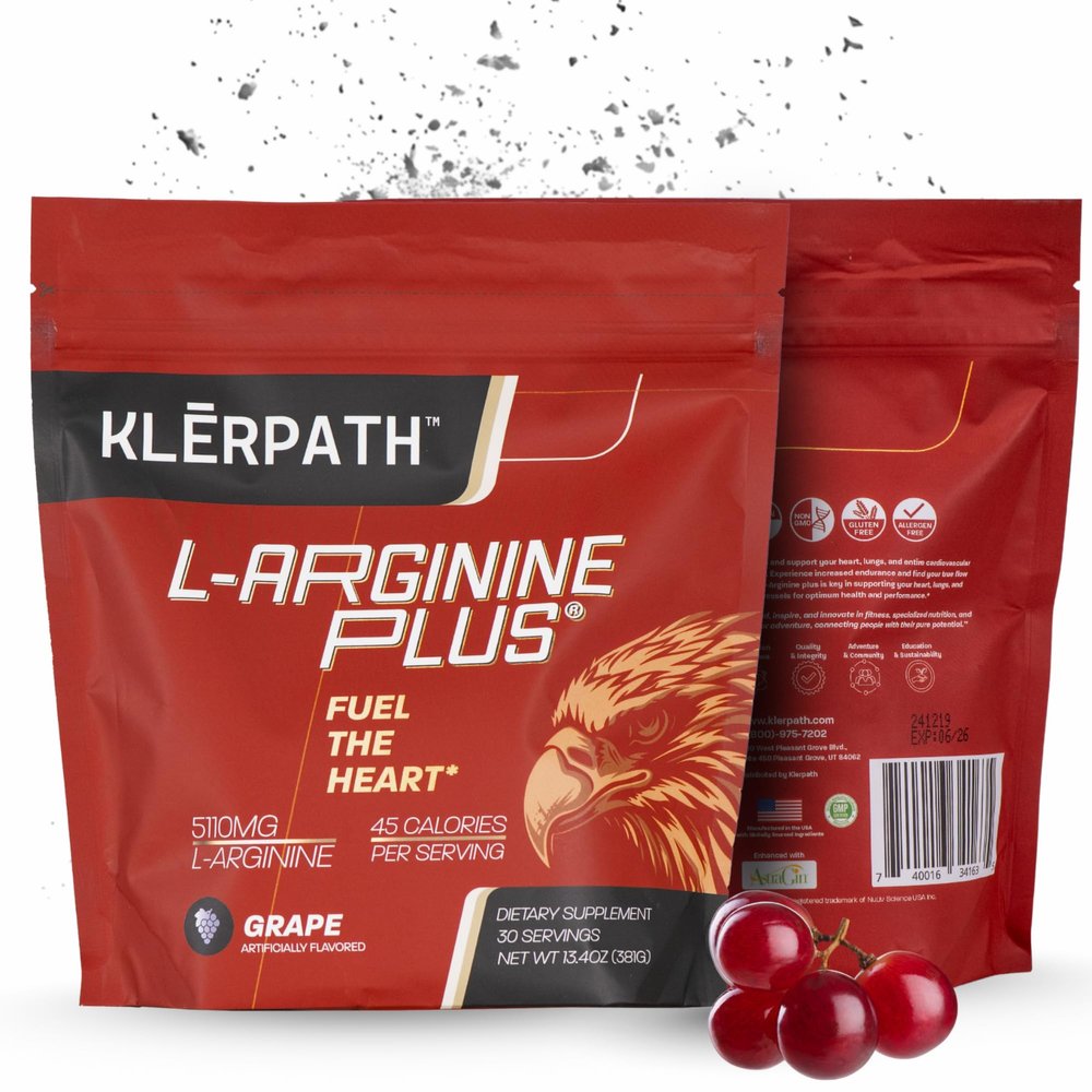 L-arginine Plus Powder with 5110 mg L-Arginine and 1010 mg L-Citrulline - Nitric Oxide Supplement for Blood Flow and Circulation - Grape Flavor 13.4 Ounces