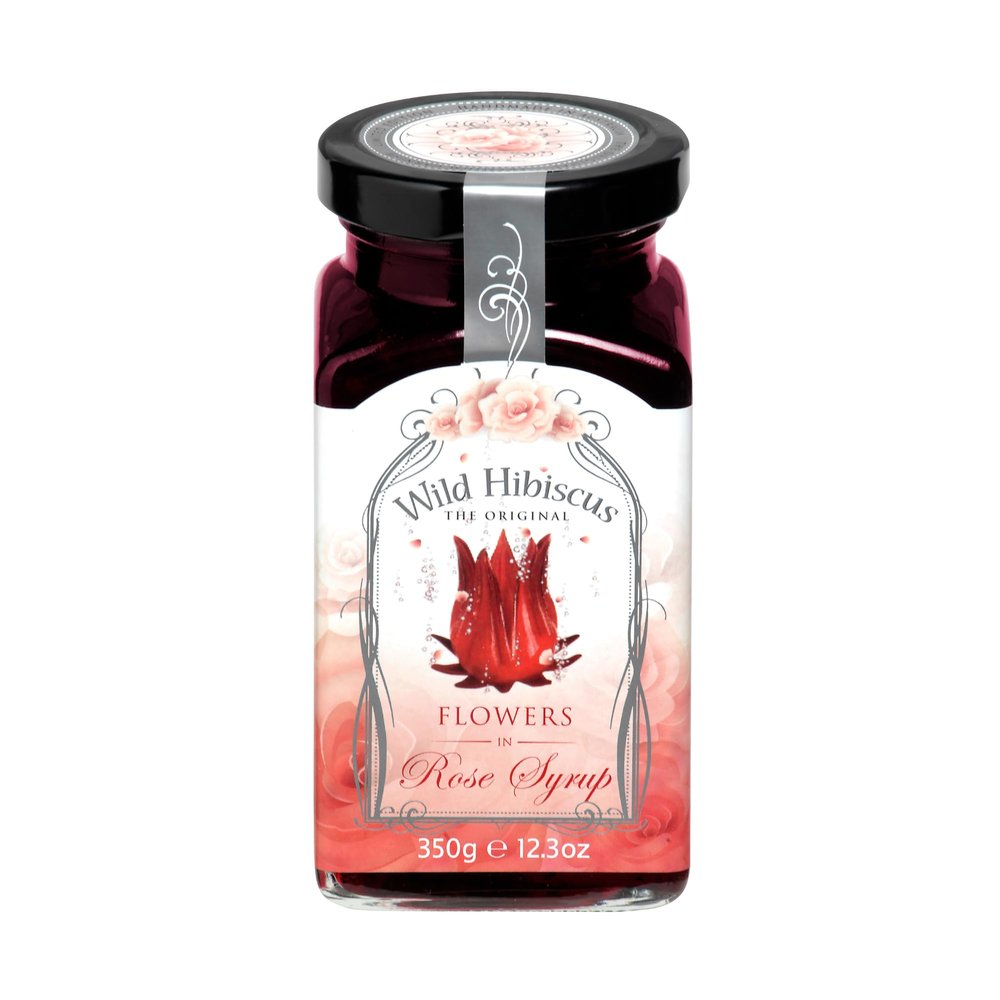 Wild Hibiscus Flowers in Rose Syrup | 12.3 oz Jar | 15 Whole Hibiscus Flowers Infused with Rose-Infused Syrup | Elegant Garnish for Cocktails, Desserts & Gourmet Creations