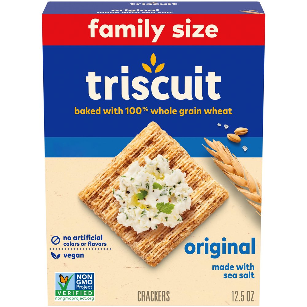 Triscuit Original Whole Grain Wheat Crackers, Vegan Crackers, Healthy Snacks, Lunch Snacks, Family Size, 12.5 oz